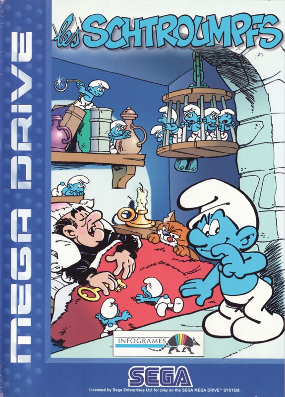 The Smurfs box art for Sega Mega Drive
